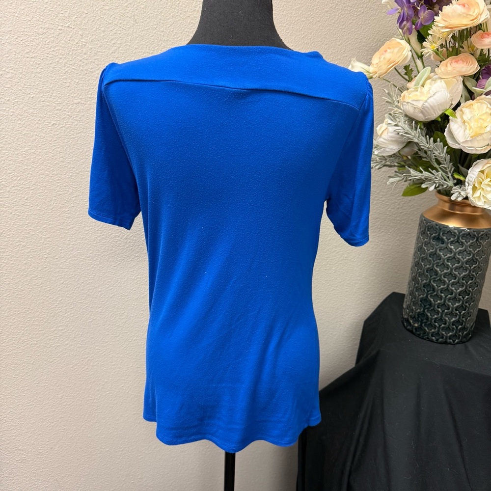 Gianni Bini Blue Cowl Neck Short Sleeve Stretch Blouse Top Size M - Picture 3 of 7